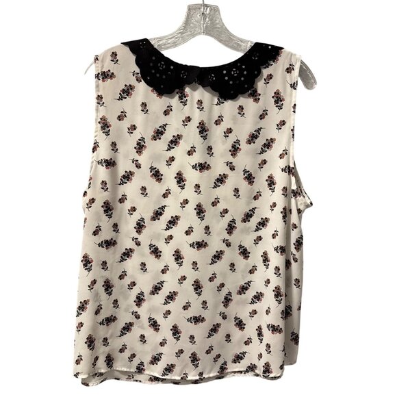Lauren Conrad Floral Sleeveless Blouse With Scalloped Collar & Tie Neck Sz XL - Picture 9 of 12